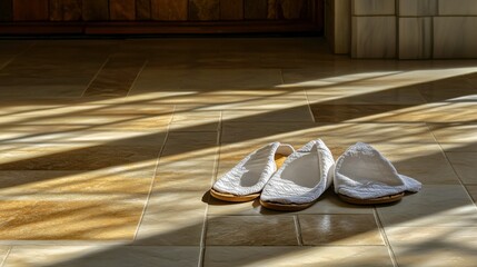 White Cloth Shoes Outside a Mosque
