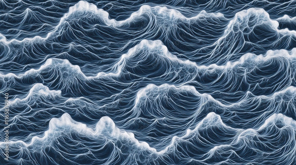 Aufkleber a close-up view of turbulent ocean waves, showcasing intricate textures and deep blue hues, creating