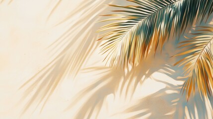Obraz premium An abstract design featuring the delicate, intricate shadows of palm leaves on a sandy beach with golden tones