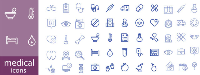 Healthcare and medical line icons set vector illustration. editable stroke