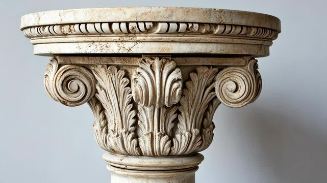 Intricately carved stone column showcasing classic design elements in a museum setting