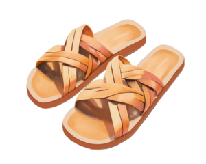 Stylish woven sandals, perfect for summer outings and casual wear, white isolated background.