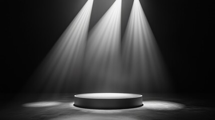 Empty Stage with Focused Spotlights and Dramatic Shadows - Atmospheric Scene of Anticipation and Mystery in a Theatrical Setting