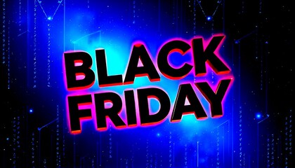 Black Friday text on space background, large neon glowing letters, futuristic background - generative AI