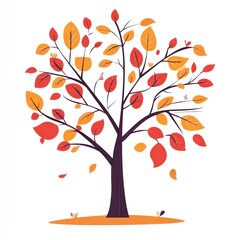 Fototapeta premium Autumn Tree With Orange and Red Leaves Falling