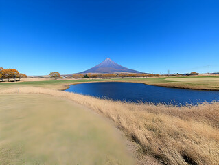 Autumn Golf Course with Mountain Illustration