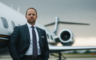 Executive arrival at private jet terminal a cloudy dynamic atmosphere