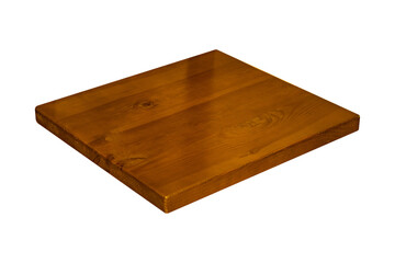 Dark brown varnished wooden slab isolated on a white background.