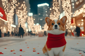 Corgi in Winter Wonderland Illustration