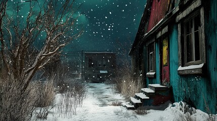 Snowy Winter Night in a Deserted Village