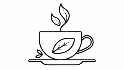 Tea Cup Icon with Steam and Leaf Design – Vector Illustration for Beverage Branding