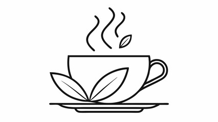 Tea Cup Icon with Steam and Leaf Design – Vector Illustration for Beverage Branding