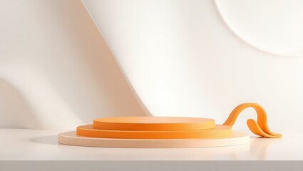 Abstract orange platform display with a white background