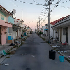 Obraz premium Residential Street Dusk Illustration