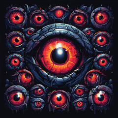 Vector Design of Aggressive Eyes Featuring Alligator, Dragon, and Demon Elements, with Fantasy Reptile Mascots, Tribal Tattoos, and Esoteric Art, Perfect for Bold Animal Illustrations and Wallpaper