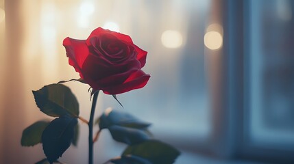 Striking Red Rose in Soft Lighting and Shallow Depth of Field