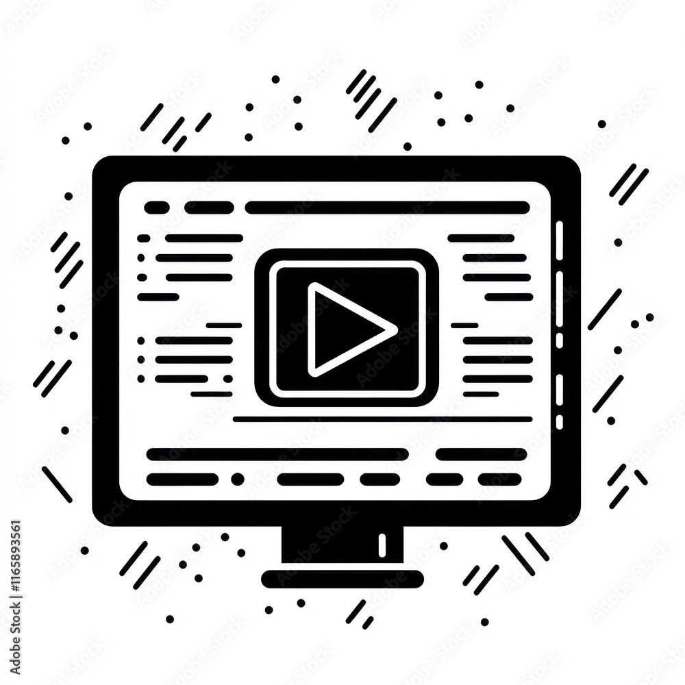 Poster computer screen displaying a play button video interface