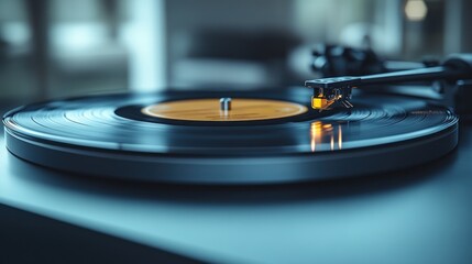 Close-up of a vinyl record playing on a turntable. (3)