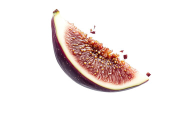 A Slice of Fig with Deep Pink and White Flesh Midair isolated on transparent background