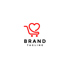 Good Shopping Cart Line Logo Design. Simple Heart Symbol Line In Shopping Cart Logo Design.