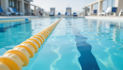 Obraz premium Swimming pool with yellow lane marker against sunny sky