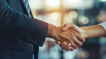 合意や契約成立、成功などでビジネスマンが握手している画像