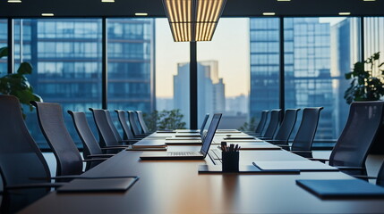 これからミーティングが始まりそうな会議室の画像