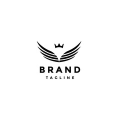 Obraz premium Elegant Crowned Wing Lines Logo Design. Minimalist Wings With Crown On Top Logo Design.