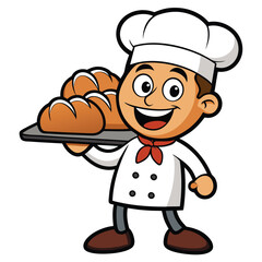 Baker Carrying a Tray of Freshly Baked Loaves - Variation 1, Isolated on White Background