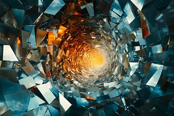 Abstract Shattered Glass Tunnel Bright Light