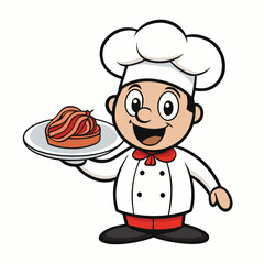 Chef Holding a Plate of Spaghetti with a Smile - Variation 2, Isolated on White Background