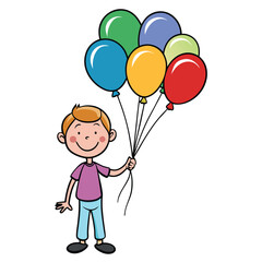 Child Holding a Bunch of Colorful Balloons Joyful - Variation 1, Isolated on White Background