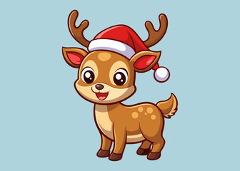 Reindeer with Santa Hat – A Funny Cartoon Christmas Illustration for Festive Cheer