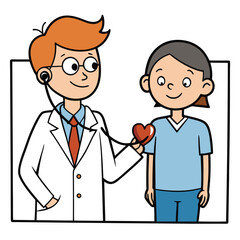 Doctor Listening to a Patient's Heartbeat Calm and Professional - Variation 1, Isolated on White Background