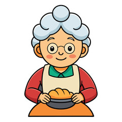 A grandma kneading dough, warm and nurturing, isolated on white background.