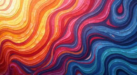 A close up of a colorful painting of wavy lines