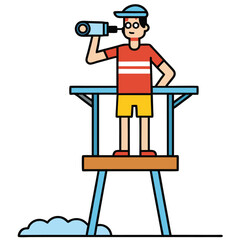 A lifeguard throwing a lifesaver to a swimmer, cheerful and isolated on white background.