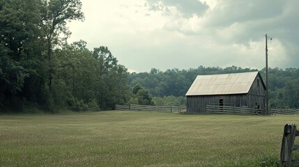 Obraz premium Rustic Barn in a Serene Landscape