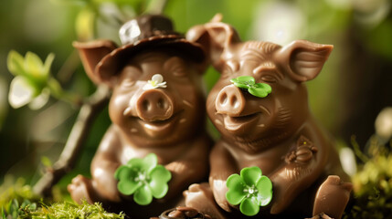 Romantic German Valentine’s gifts include symbolic pigs with flowers or clovers and heart-shaped gingerbread cookies.