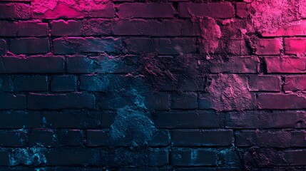 Neon Lit Grungy Brick Wall Texture Background