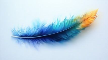 Obraz premium Single, colorful feather; blue, green, orange hues.