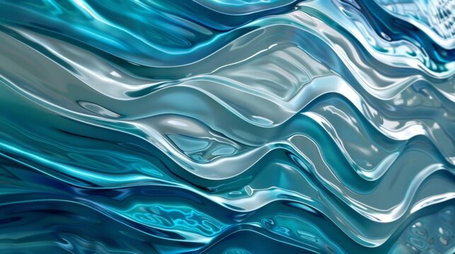 Wavy turquoise metallic reflective material forming an abstract background, suitable for wallpapers