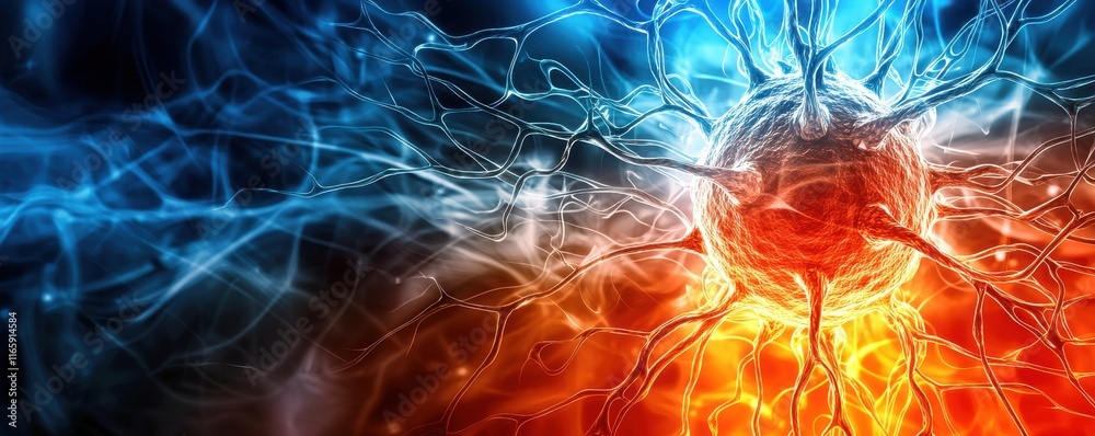 Aufkleber A vibrant, abstract representation of energy, showcasing intertwining blue and red neural connections.