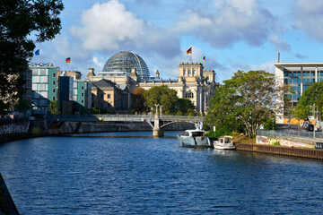 Berlin, Germany – September 27, 2024 - Berlin River Spree and Reichstag Dome. The Berlin River Spree with the glass Reichstag dome in the background.   © maxdigi