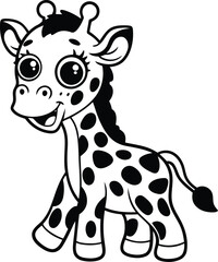 Cute baby giraffe silhouette vector illustration, giraffe line art vector, Funny giraffe vector illustration design