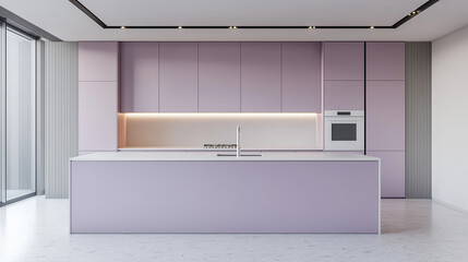 Minimalistic and futuristic kitchen with purple light