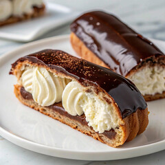 Whipped Cream on Chocolate Eclair