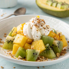 Whipped Cream on Tropical Fruit Salad