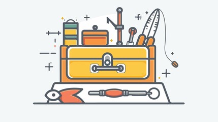 Professional Fishing Tackle Box Icon Vector Illustration