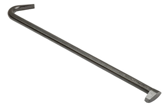 The metal pry bar is long and curved. isolated with transparent background